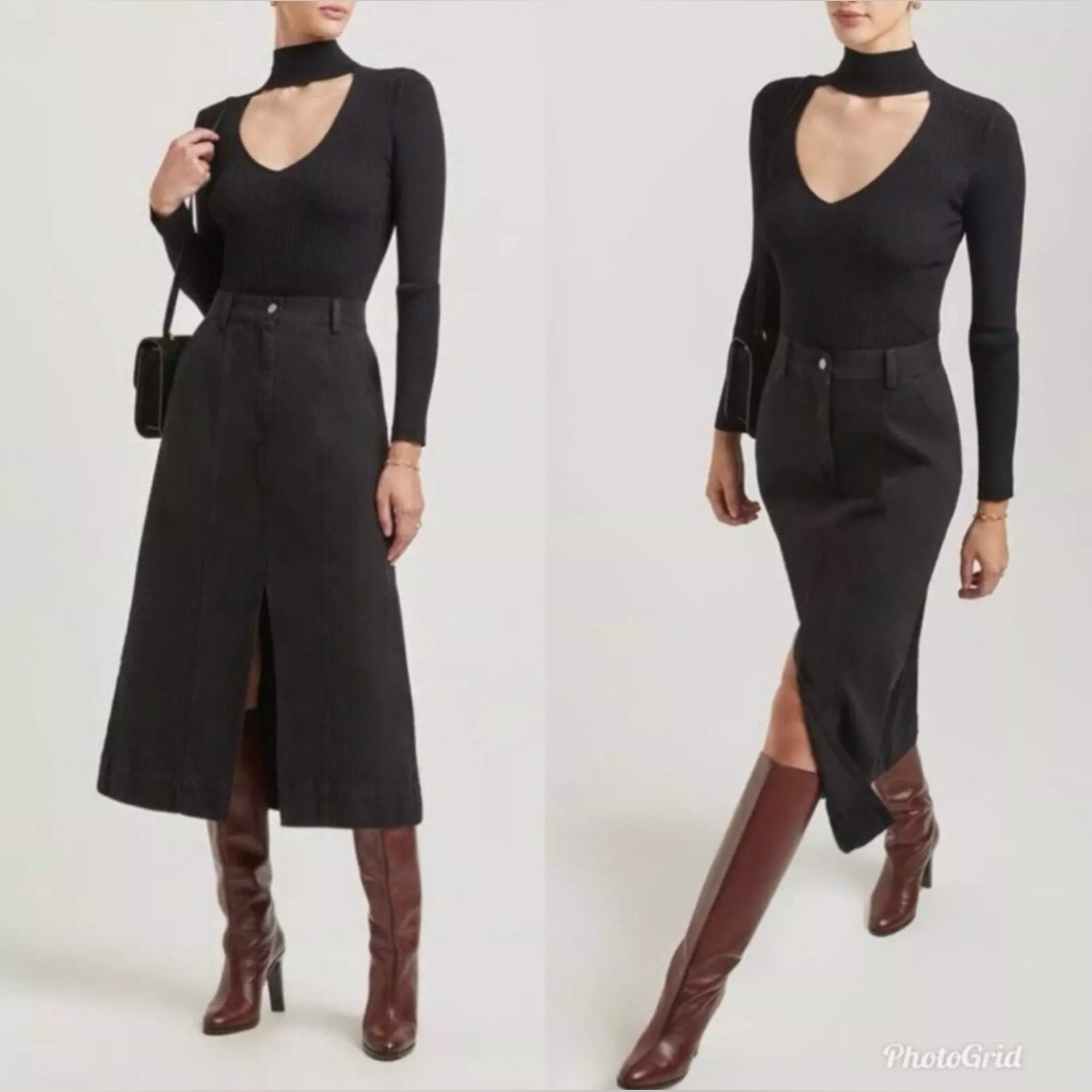 Mara Hoffman Nikita Black Denim Pencil Midi Skirt Size 00 Nwot